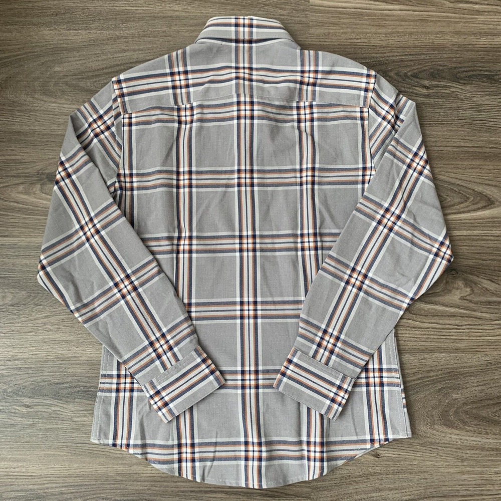 Mizzen Main City Flannel Trim Fit Grey Blue Plaid Shirt Mens size Small $138 NEW - Picture 5 of 7